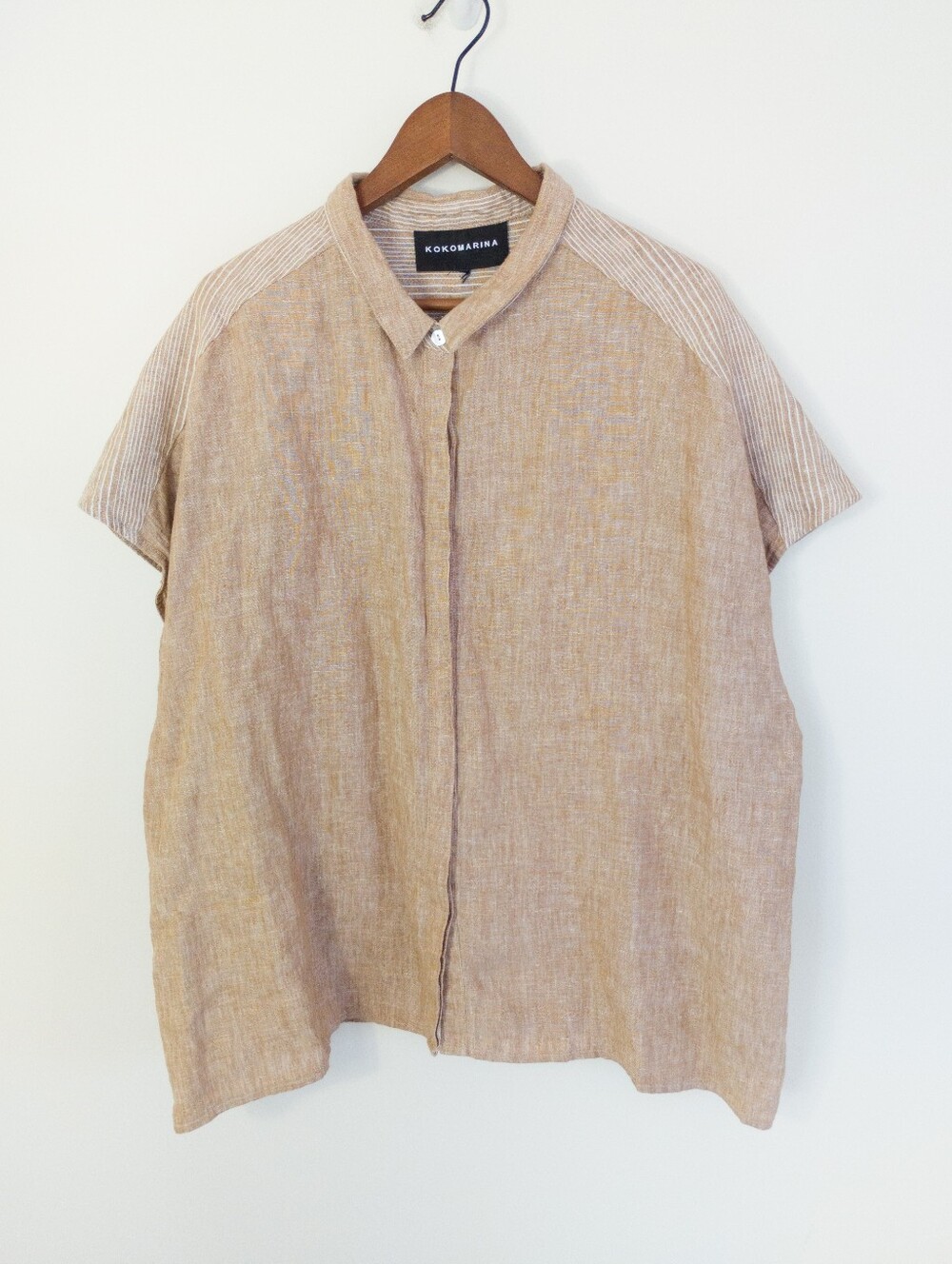 Kokomarina 100% Linen Striped Contrast Panel Lagenlook Blouse Size XL